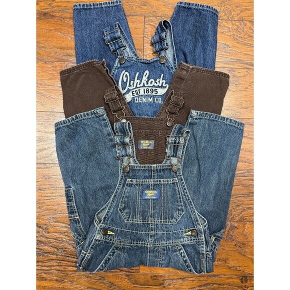 Bundle 3 2T classic OshKosh B’gosh boys overalls 2 Blue denim 1 Brown corduroy - Picture 1 of 11